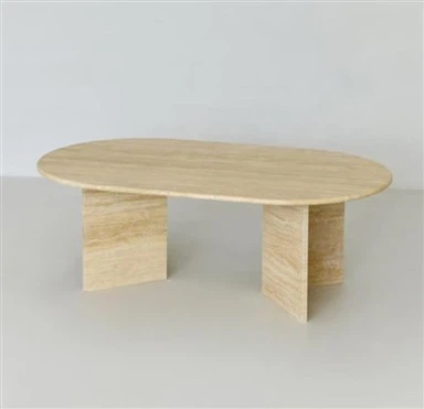 Naturlig travertin Ovalt soffbord och gavelbord